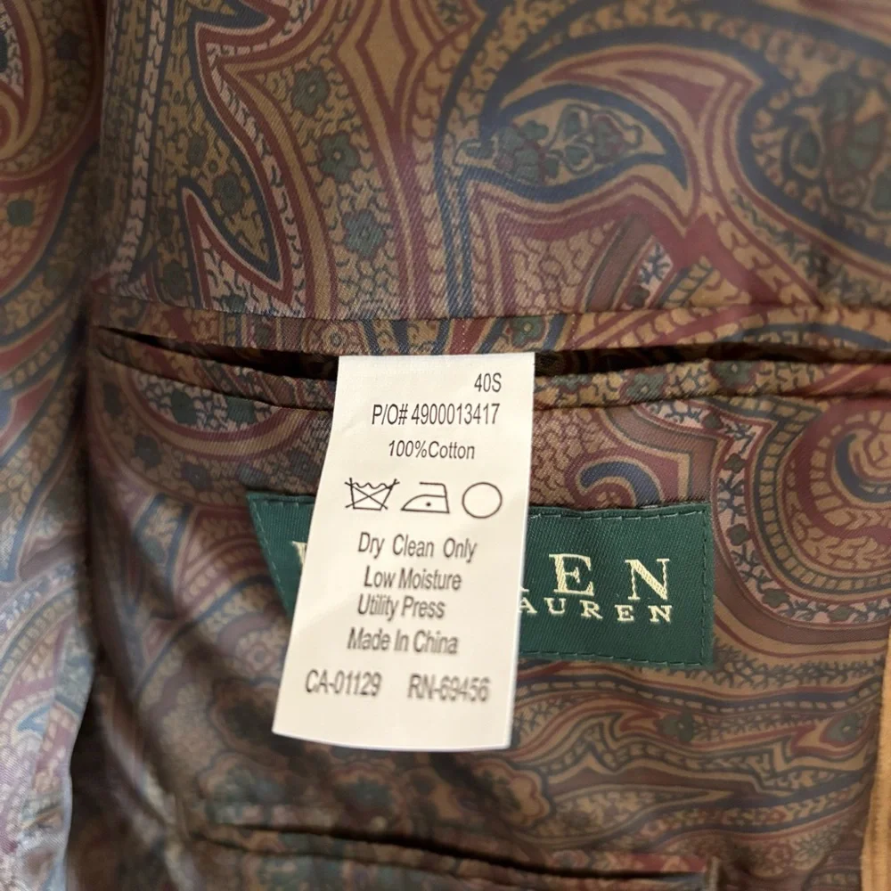 LAUREN RALPH LAUREN Men's Tan Blazer Cotton 40S/XL - Picture 9 of 14